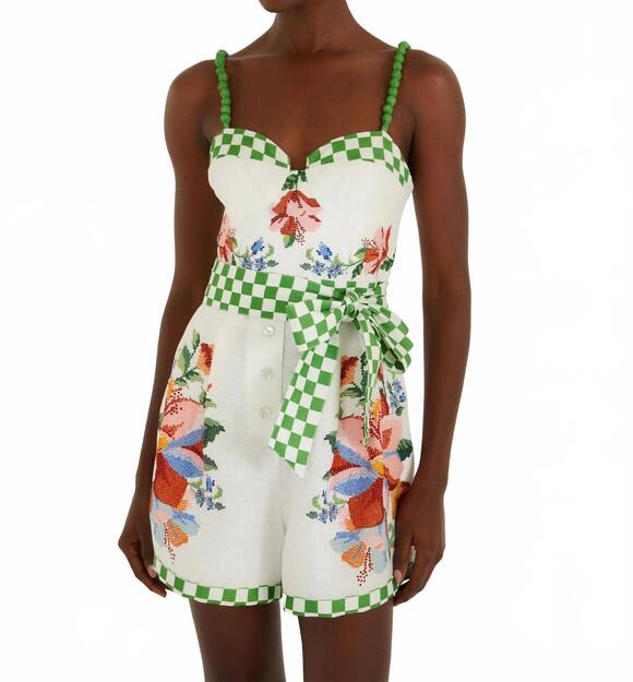 FARM RIO Pants - NEW FARM RIO calm breeze beaded straps belted romper in off white